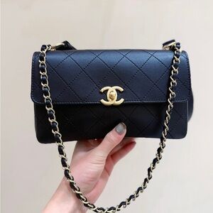 Chanel Black Quilted Mini Flap Shoulder Bag with Gold Chain